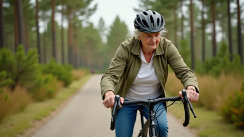 Cyclist adjusting seat height on bicycle, demonstrating proper leg position and posture